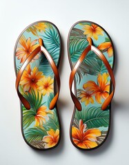 Colorful flip-flops with floral design, perfect for summer and beach vibes.