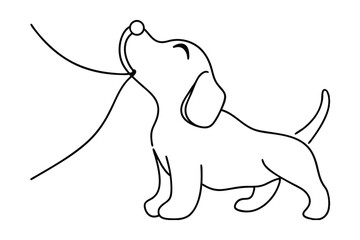 Adorable Puppy Outline Illustration With Owner Hand Continuous Line Art Style Black And White Pet Design Simple Animal Drawing