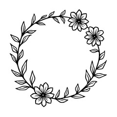 Elegant Black & White Floral Wreath Illustration - Minimalist Design