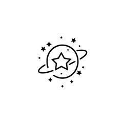 Star Planet Icon: Minimalist Black & White Design, Success Symbol