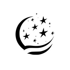 Celestial Black and White Logo: Stars, Moon & Waves