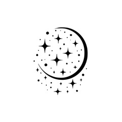 Celestial Moon & Stars Graphic: Minimalist Black & White Design