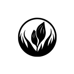 Abstract Black & White Nature Logo: Leaves in a Circle