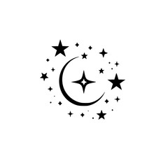 Celestial Night Sky Silhouette: Crescent Moon, Stars, and Sparkle