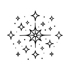 Black and White Sparkle Burst: Hand-Drawn Star Cluster Design Element