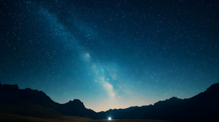 Starry Night Sky Over Silhouetted Mountains