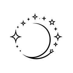 Obraz premium Celestial Line Art: Crescent Moon and Stars, Simple Elegant Design
