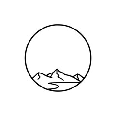 Minimalist Mountain Landscape Logo in Circle, Black & White
