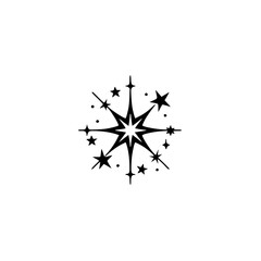 Black Starburst Design on White Background, Minimalist Logo
