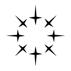 Geometric Starbursts in Circle, Minimalist Design, Black & White