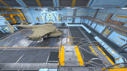 宇宙船格納庫　3DCGレンダリング © tsuneomp