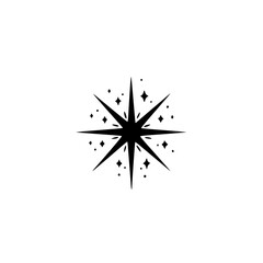 Simple Black Starburst Logo on White Background, Minimalist Design