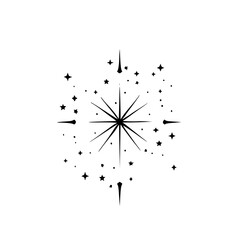 Celestial Starburst Illustration, Black & White, Minimalist Design