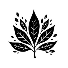 Stylized Black and White Leafy Tree Silhouette Illustration