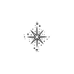 Minimalist Starburst Design - Black & White, Celestial Vector Illustration