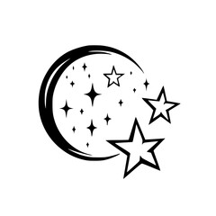 Celestial Moon & Starburst Logo in Black and White