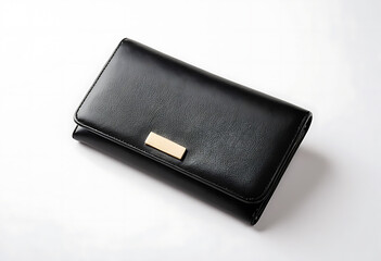 Women's black leather wallet , credit cards wallet mockup, genuine plain leather wallet, isolated on white background