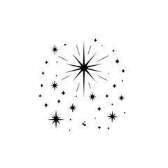 Black Starbursts and Celestial Stars, Vector Graphic on White