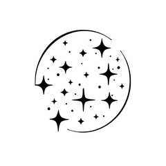 Celestial Sparkles: Black and White Starry Circle Graphic