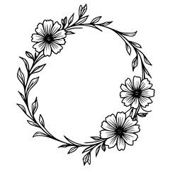 Floral Wreath Vector Illustration, Simple Black and White Design