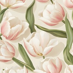 Fototapeta premium Elegant Seamless Pastel Pink Tulips Floral Pattern