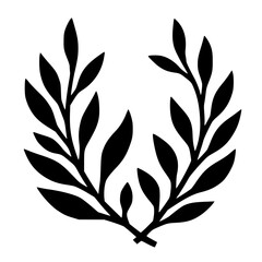 Minimalist Black Laurel Wreath on White, Decorative Emblem