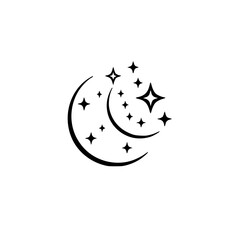 Obraz premium Celestial Moon and Star Silhouette Illustration, Minimalist Black & White