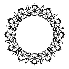 Hand-Drawn Floral Wreath, Black & White, Decorative Frame