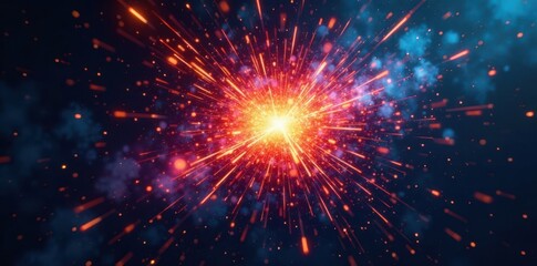 Explosive starburst of colorful sparks in mid-air, sparkles, bright