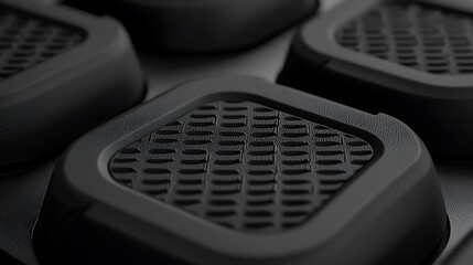 Close-Up View of Textured Black Surface with Geometric Pattern and Modern Design Elements