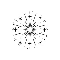 Hand-drawn Starburst Illustration, Black & White, Minimalist Design