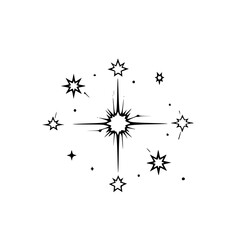 Minimalist Starburst Illustration, Black & White Vector Design