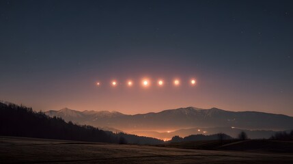 Seven planets align in a glowing arc, inspiring celestial wonder and cosmic harmony