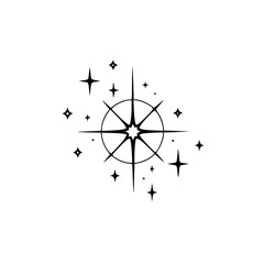 Retro Sparkle Starburst Logo Element, Black & White, Vector Illustration