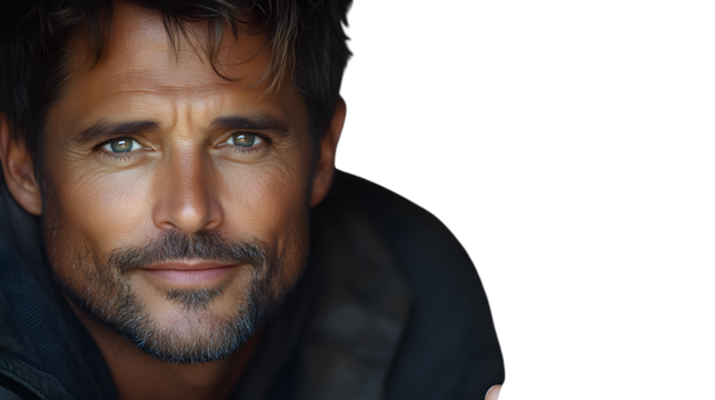 Closeup portrait of a man with stubble and piercing eyes