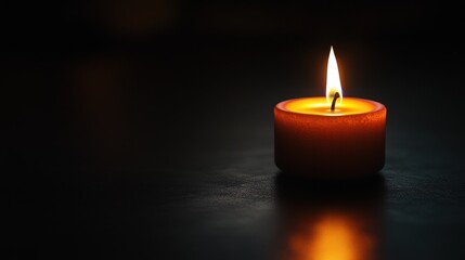 Single Candle Flame in Dark Room