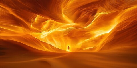 Fototapeta premium Golden light illuminates a desert canyon. AI.