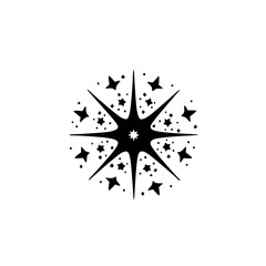 Black and White Starburst Icon with Starry Pattern