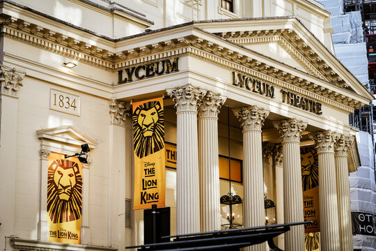 The Lion King Name Signage, Walt Disney Musical Play Lettering Sign, Logo, Lyceum Theatre, Central London West End Theatreland, England, UK - April 2025