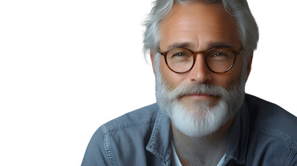 Closeup portrait of a senior man with a beard and glasses