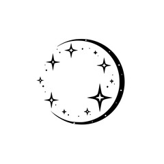 Crescent Moon and Stars Illustration, Minimalist Black and White Design