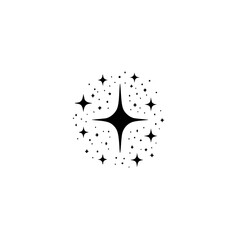 Celestial Sparkle: Black & White Starburst Design on White Background