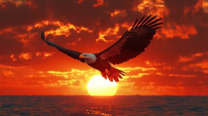 Majestic Bald Eagle Soaring at Sunset