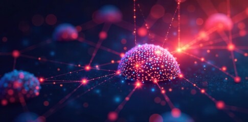 Geometric patterns of interconnected nodes in various colors representing social media connections, abstract design, geometry