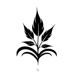 Elegant Black and White Botanical Illustration: Leaves & Stems