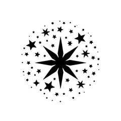 Geometric Starburst Design with Stars & Dots - Black & White Icon