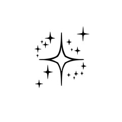 Retro Sparkle Illustration - Black Stars on Off-White Background