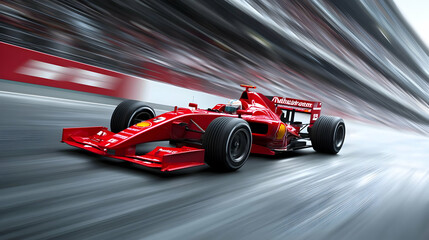Fototapeta premium High Speed Red Racing Car On Track