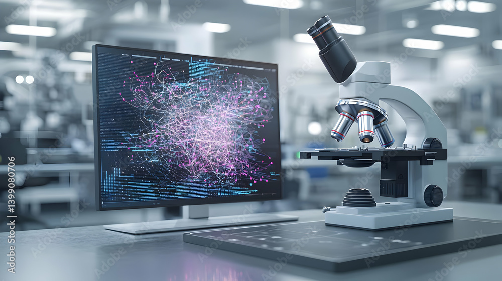 Poster Modern Microscope And Computer In A Laboratory Setting