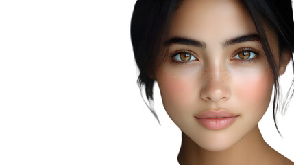 Fototapeta premium CloseUp Portrait of a Woman with Detailed Facial Features and Soft Lighting